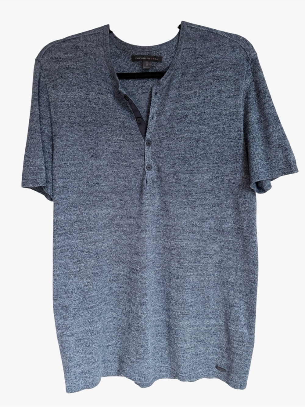 John Varvatos Men's Heathered Navy Charcoal Henley Polo